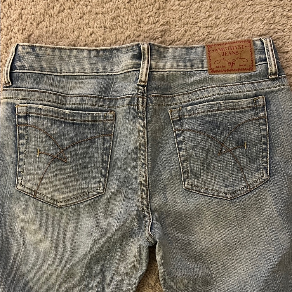 Vintage Y2K Amethyst Light Blue Denim Flare Low Rise Jeans Size 13